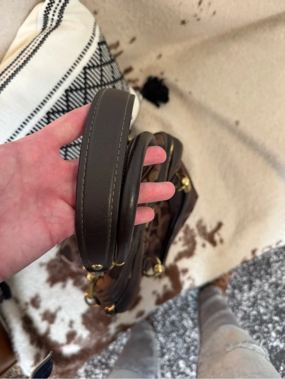 Coach Brown Signature Jacquard Satchel with Gold Hardware shoulder/crossbody